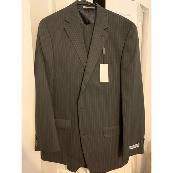 Michael Kors suit black with stripes  42L and 35w jacket 42xl seersucker - Picture 1 of 7